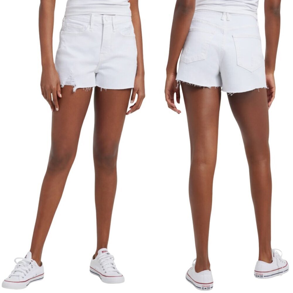 NWT Good American Good '90s Distressed Raw Hem Denim Shorts in White001 Sz. 18